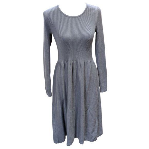 Boden Womens Ribbed Long-Sleeve Button-Back Knit Dress Gray Wool-Cotton Size 6R - Picture 1 of 9